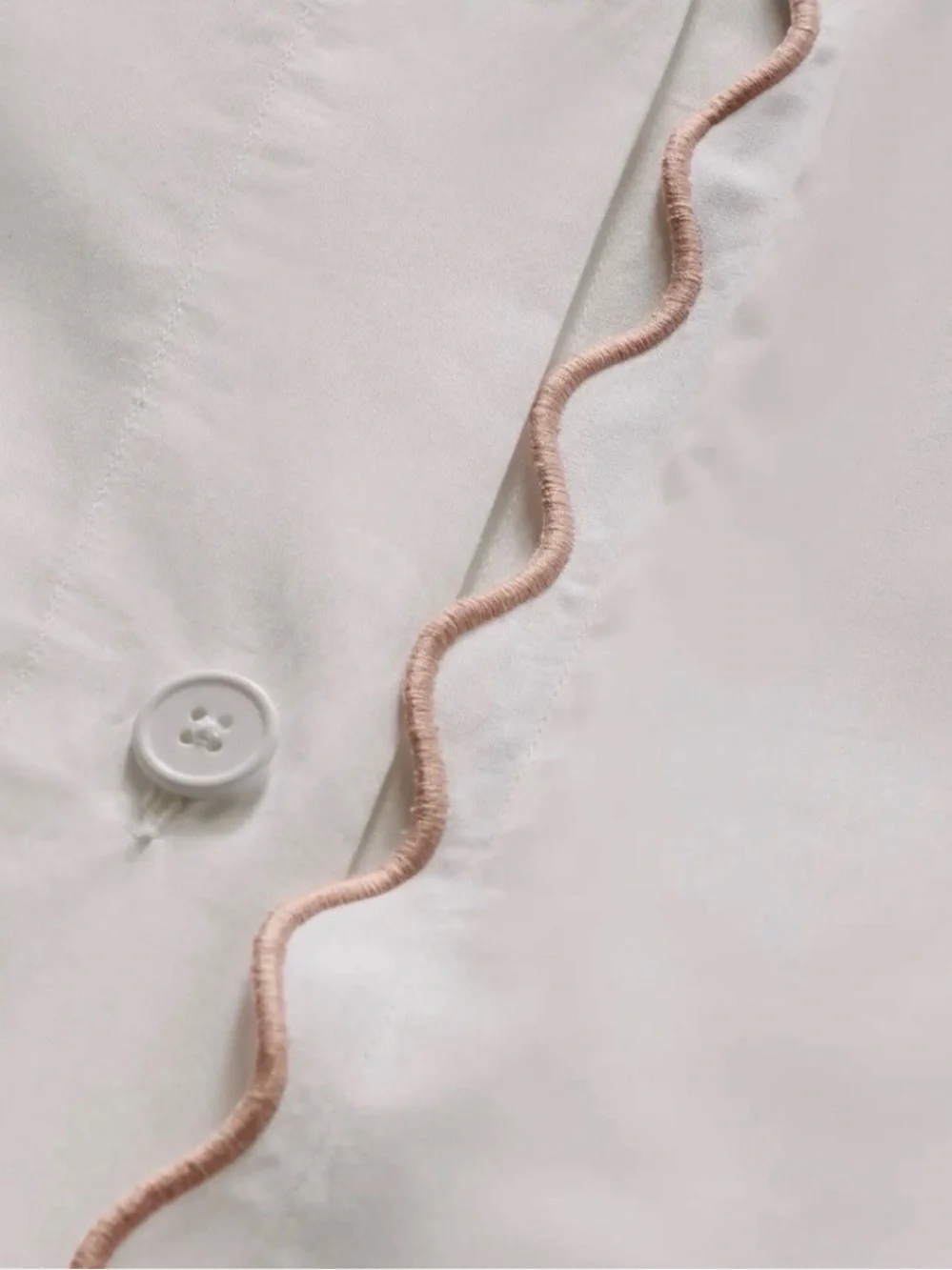 Quince Organic Crisp Percale Scallop Duvet Cover Set — Twin, White/Rose OOS